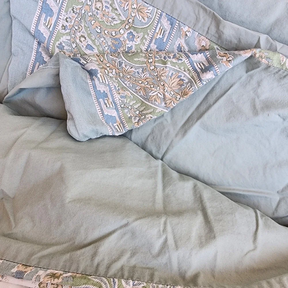 Pottery Barn King Blue Green 100% Cotton Paisley Duvet Cover 2 Shams Set Boho